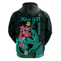 Custom Polynesian Hoodie Hawaiian Warriors with Tribal Shark Tattoos - Turquoise - Wonder Print Shop