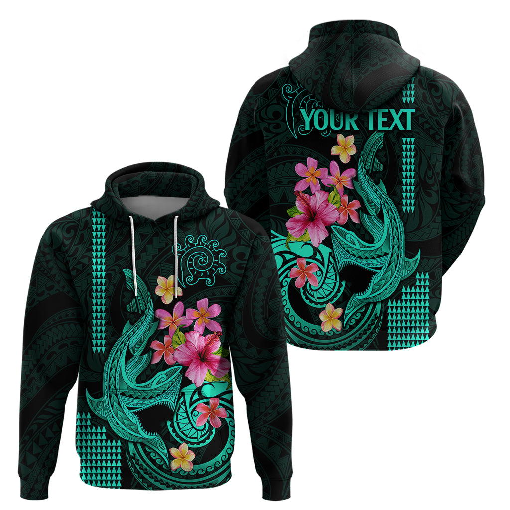 Custom Polynesian Hoodie Hawaiian Warriors with Tribal Shark Tattoos - Turquoise - Wonder Print Shop