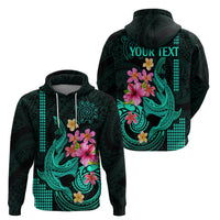 Custom Polynesian Hoodie Hawaiian Warriors with Tribal Shark Tattoos - Turquoise - Wonder Print Shop