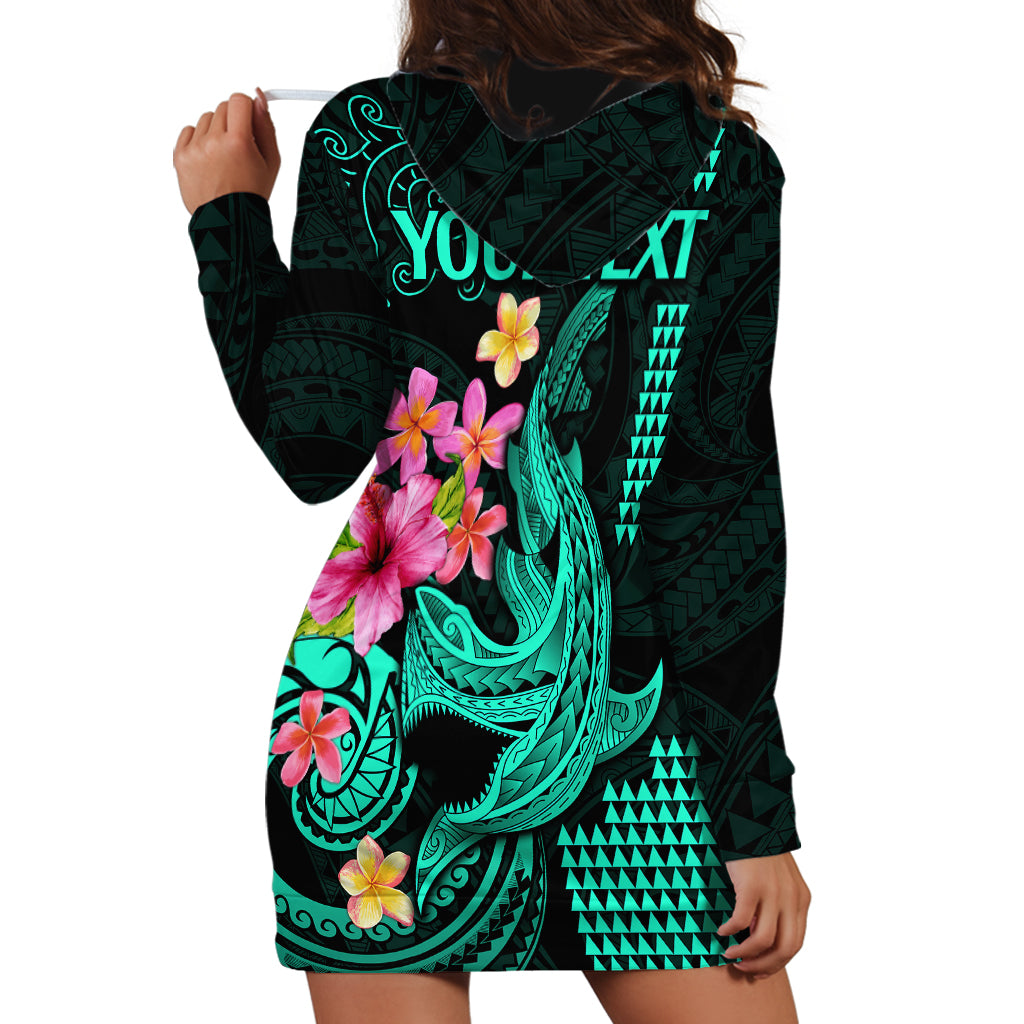Custom Polynesian Hoodie Dress Hawaiian Warriors with Tribal Shark Tattoos - Turquoise - Wonder Print Shop