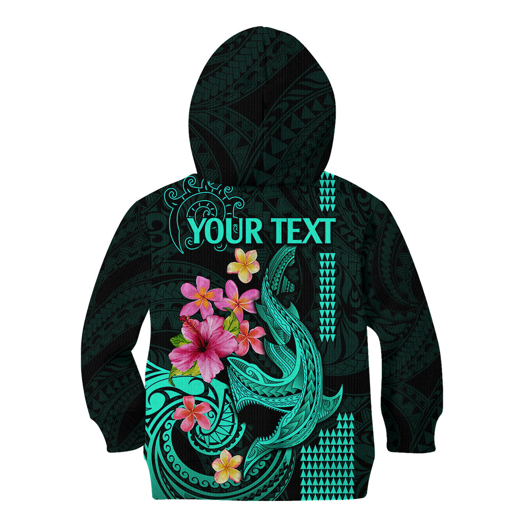 Custom Polynesian Kid Hoodie Hawaiian Warriors with Tribal Shark Tattoos - Turquoise - Wonder Print Shop
