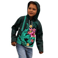 Custom Polynesian Kid Hoodie Hawaiian Warriors with Tribal Shark Tattoos - Turquoise - Wonder Print Shop