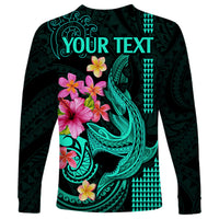 Custom Polynesian Long Sleeve Shirt Hawaiian Warriors with Tribal Shark Tattoos - Turquoise - Wonder Print Shop