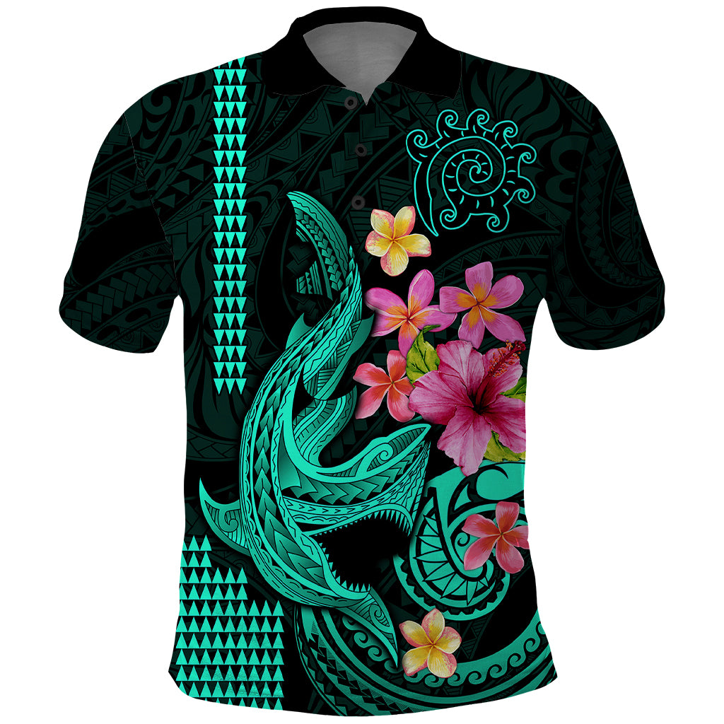 Custom Polynesian Polo Shirt Hawaiian Warriors with Tribal Shark Tattoos - Turquoise - Wonder Print Shop