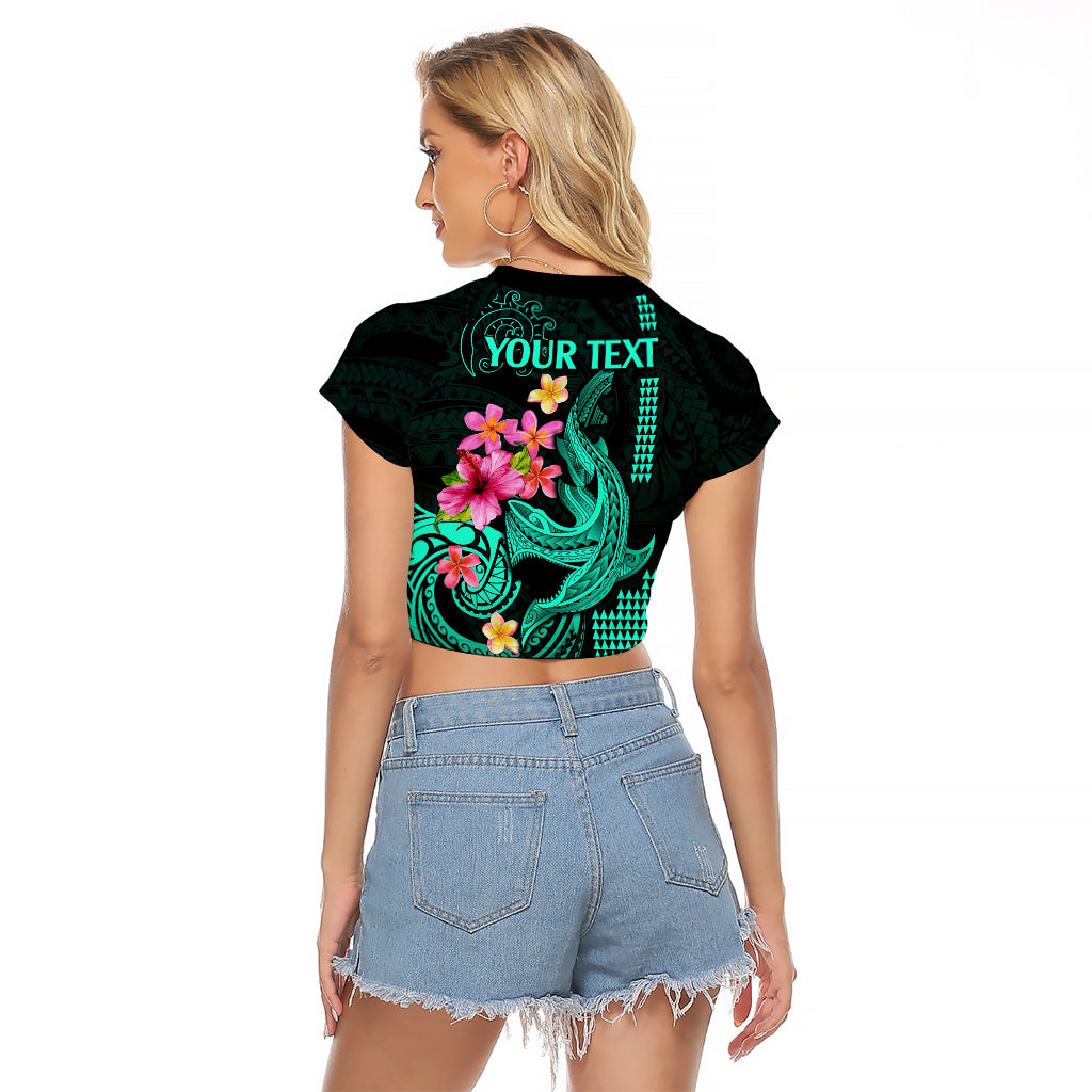 Custom Polynesian Raglan Cropped T Shirt Hawaiian Warriors with Tribal Shark Tattoos - Turquoise - Wonder Print Shop