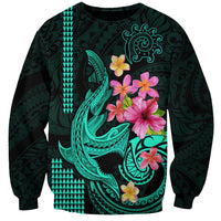 Custom Polynesian Sweatshirt Hawaiian Warriors with Tribal Shark Tattoos - Turquoise - Wonder Print Shop