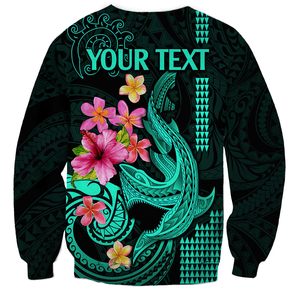 Custom Polynesian Sweatshirt Hawaiian Warriors with Tribal Shark Tattoos - Turquoise - Wonder Print Shop