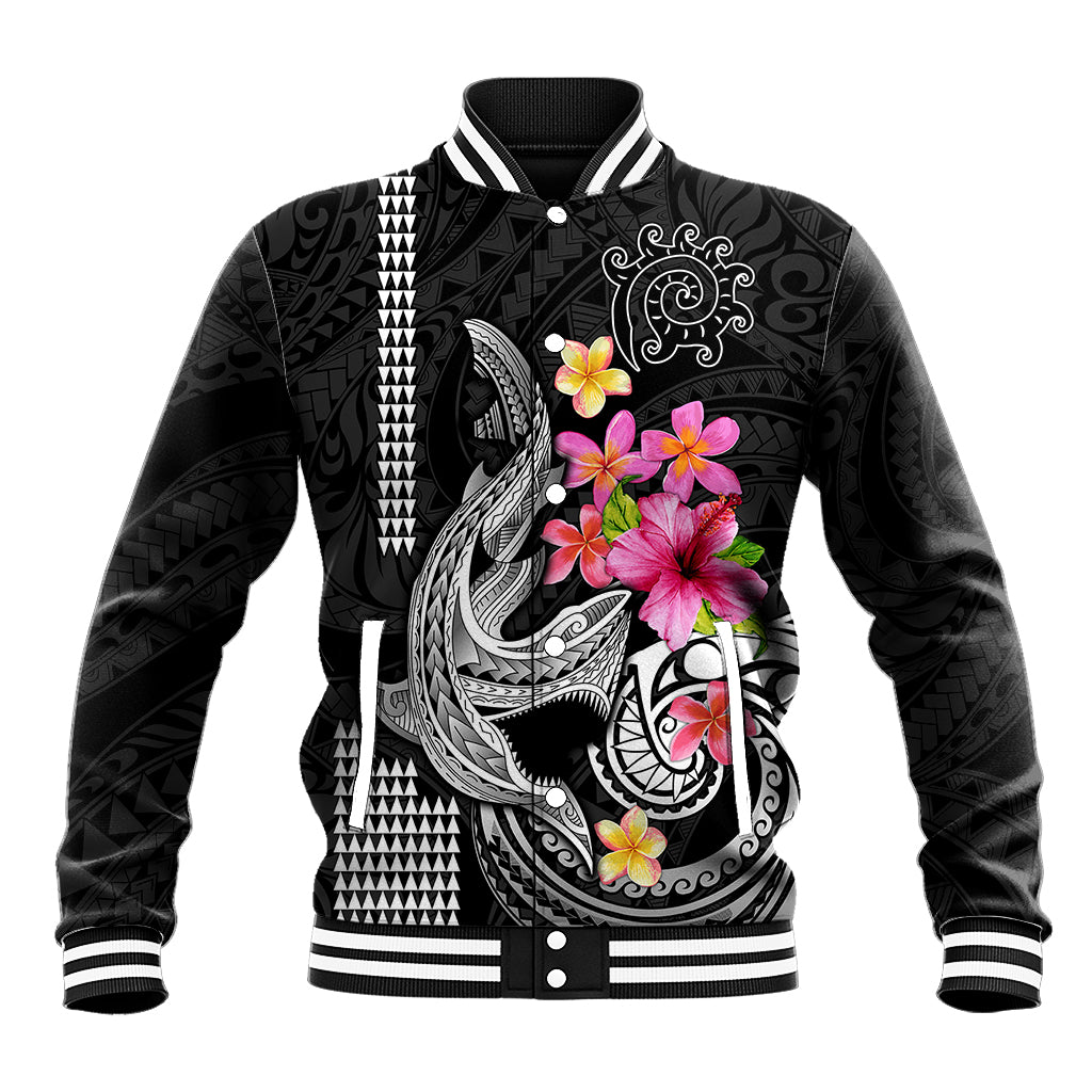 Custom Polynesian Baseball Jacket Hawaiian Warriors with Tribal Shark Tattoos - White LT9 - Wonder Print Shop