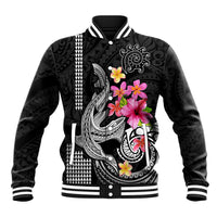Custom Polynesian Baseball Jacket Hawaiian Warriors with Tribal Shark Tattoos - White LT9 - Wonder Print Shop