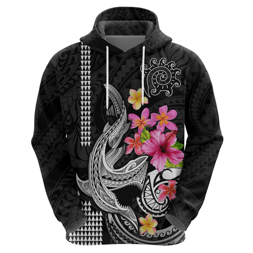 Custom Polynesian Hoodie Hawaiian Warriors with Tribal Shark Tattoos - White - Wonder Print Shop