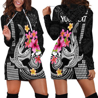 Custom Polynesian Hoodie Dress Hawaiian Warriors with Tribal Shark Tattoos - White - Wonder Print Shop