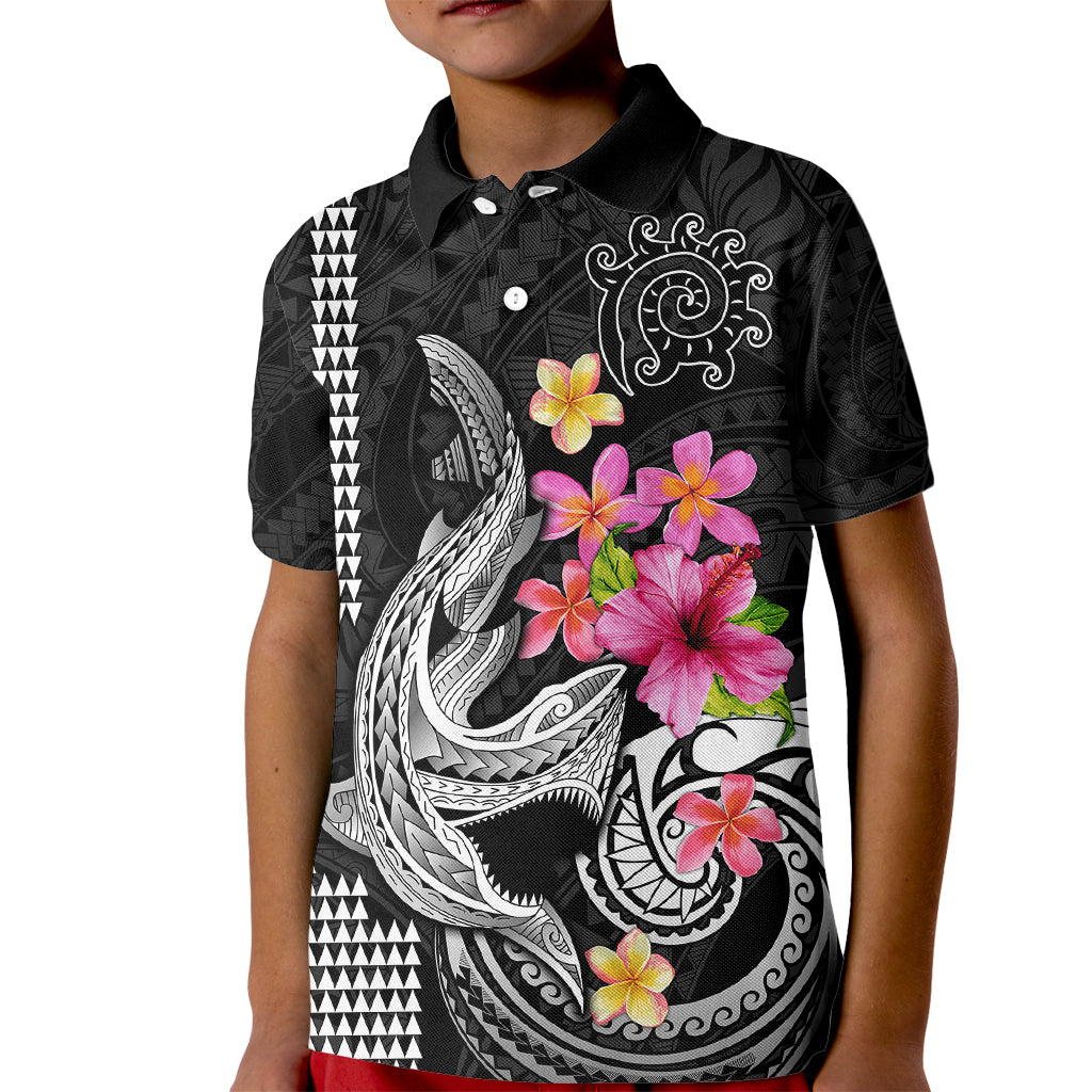 Custom Polynesian Kid Polo Shirt Hawaiian Warriors with Tribal Shark Tattoos - White - Wonder Print Shop