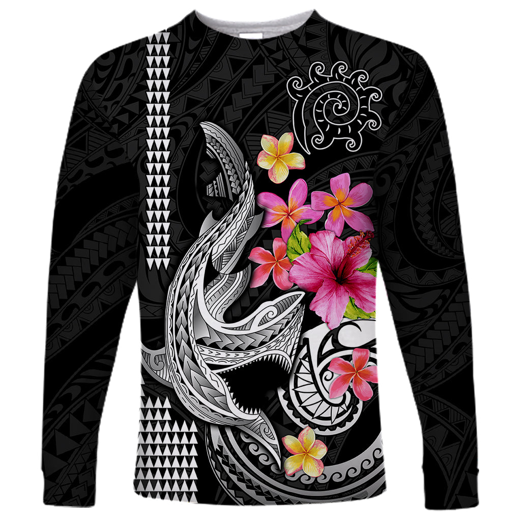 Custom Polynesian Long Sleeve Shirt Hawaiian Warriors with Tribal Shark Tattoos - White - Wonder Print Shop