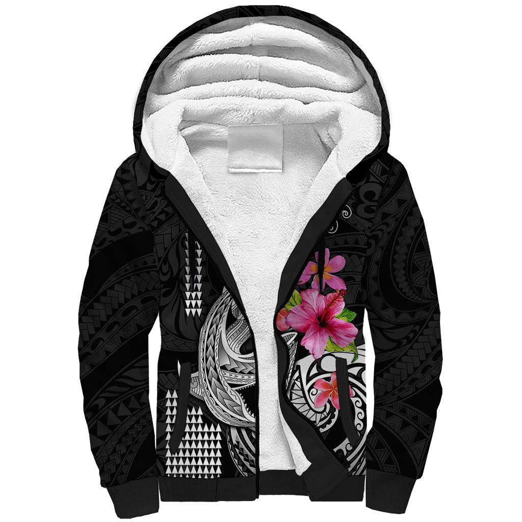 Custom Polynesian Sherpa Hoodie Hawaiian Warriors with Tribal Shark Tattoos - White - Wonder Print Shop