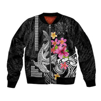 Custom Polynesian Sleeve Zip Bomber Jacket Hawaiian Warriors with Tribal Shark Tattoos - White - Wonder Print Shop