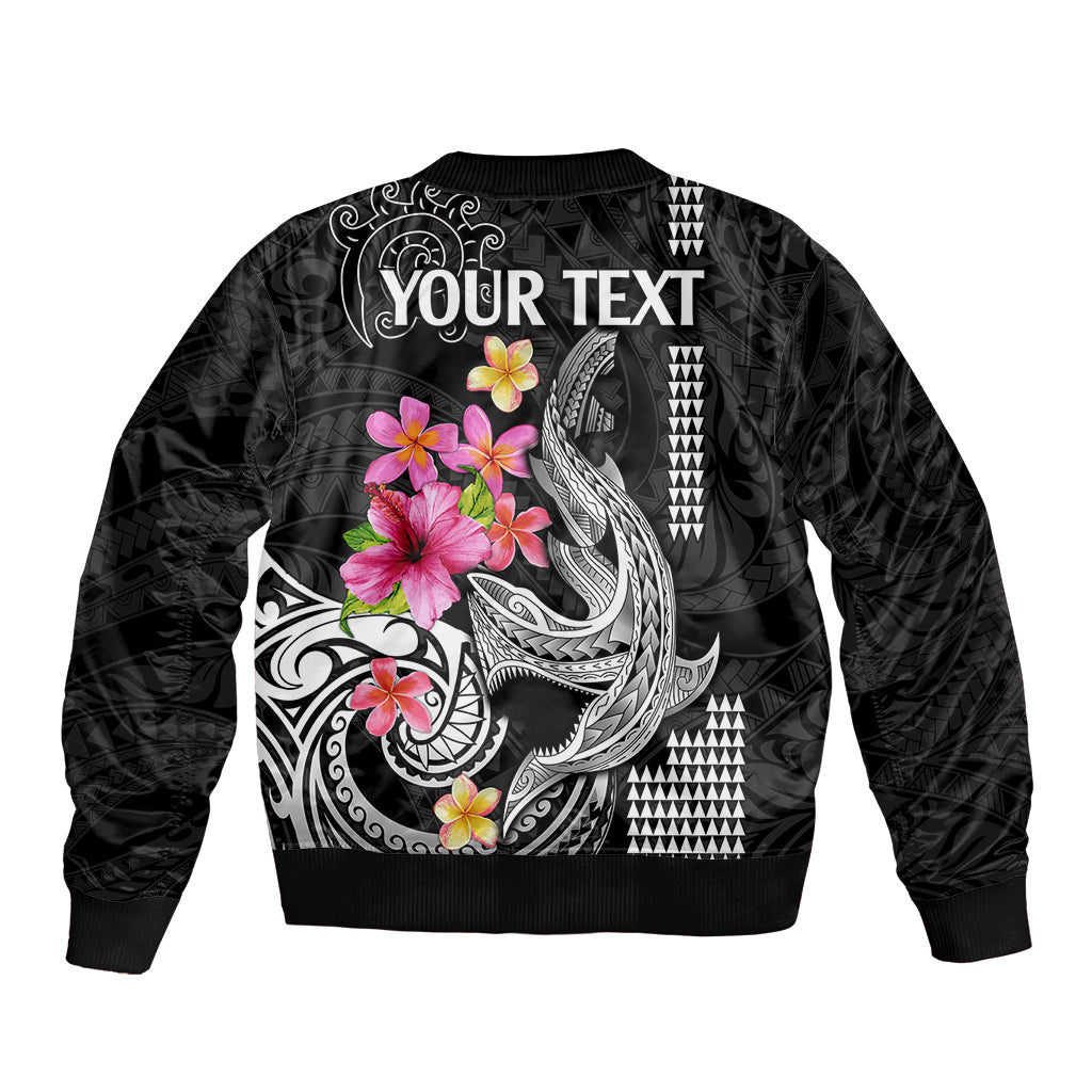 Custom Polynesian Sleeve Zip Bomber Jacket Hawaiian Warriors with Tribal Shark Tattoos - White - Wonder Print Shop