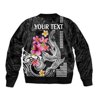 Custom Polynesian Sleeve Zip Bomber Jacket Hawaiian Warriors with Tribal Shark Tattoos - White - Wonder Print Shop