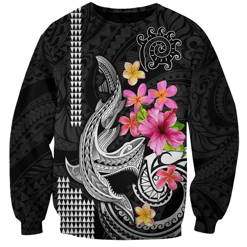 Custom Polynesian Sweatshirt Hawaiian Warriors with Tribal Shark Tattoos - White - Wonder Print Shop