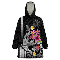 Custom Polynesian Wearable Blanket Hoodie Hawaiian Warriors with Tribal Shark Tattoos - White - Wonder Print Shop