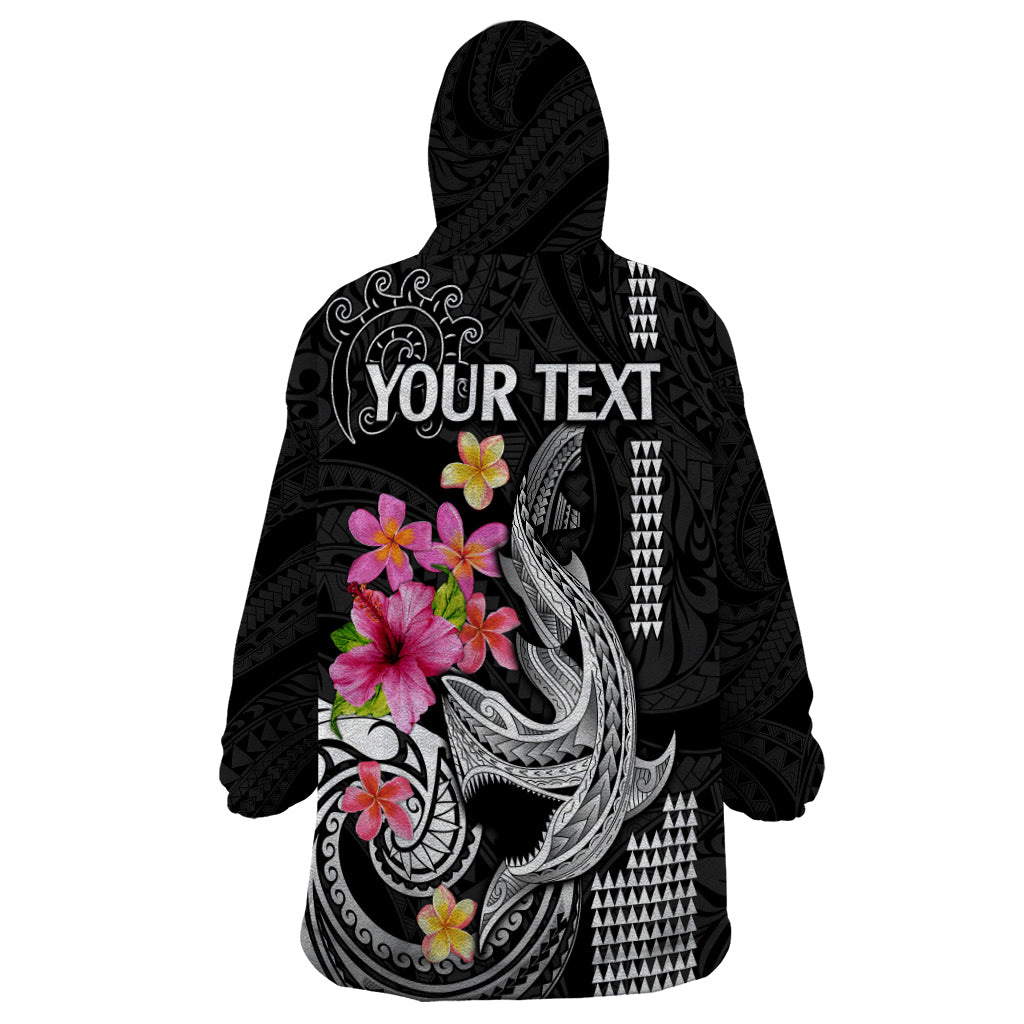 Custom Polynesian Wearable Blanket Hoodie Hawaiian Warriors with Tribal Shark Tattoos - White - Wonder Print Shop