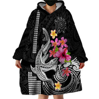 Custom Polynesian Wearable Blanket Hoodie Hawaiian Warriors with Tribal Shark Tattoos - White - Wonder Print Shop