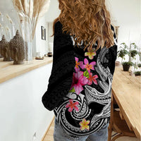 Custom Polynesian Women Casual Shirt Hawaiian Warriors with Tribal Shark Tattoos - White - Wonder Print Shop