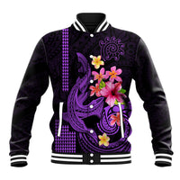 Custom Polynesian Baseball Jacket Hawaiian Warriors with Tribal Shark Tattoos - Purple LT9 - Wonder Print Shop