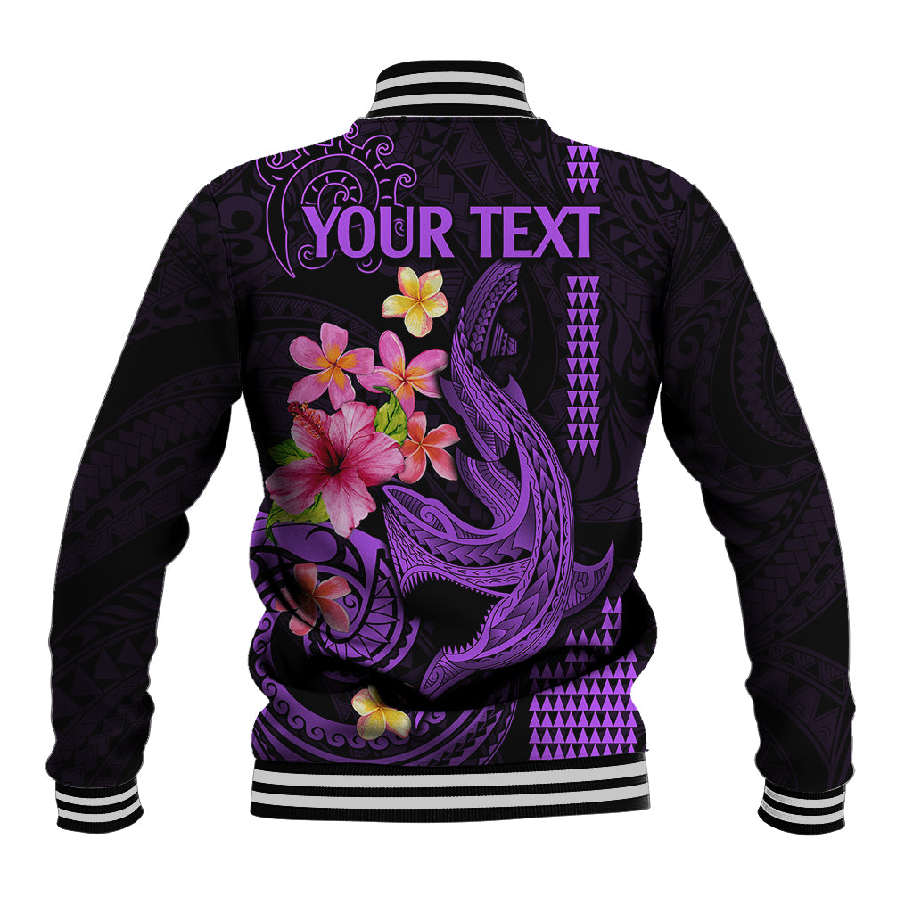 Custom Polynesian Baseball Jacket Hawaiian Warriors with Tribal Shark Tattoos - Purple LT9 - Wonder Print Shop