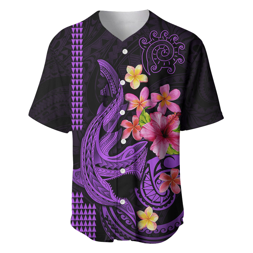 Custom Polynesian Baseball Jersey Hawaiian Warriors with Tribal Shark Tattoos - Purple LT9 - Wonder Print Shop
