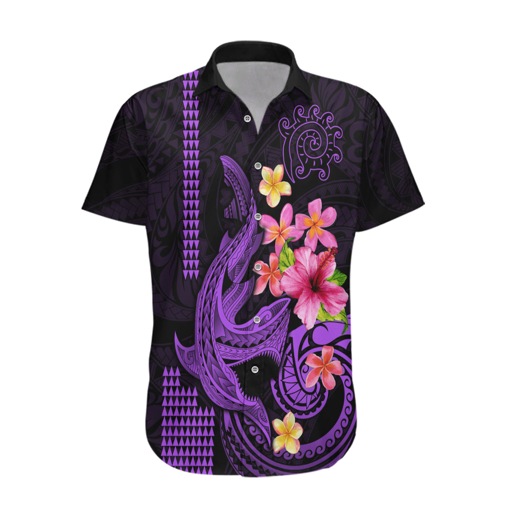 Custom Polynesian Hawaiian Shirt Hawaiian Warriors with Tribal Shark Tattoos - Purple - Wonder Print Shop