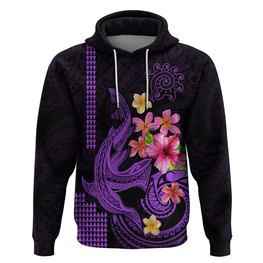 Custom Polynesian Hoodie Hawaiian Warriors with Tribal Shark Tattoos - Purple - Wonder Print Shop