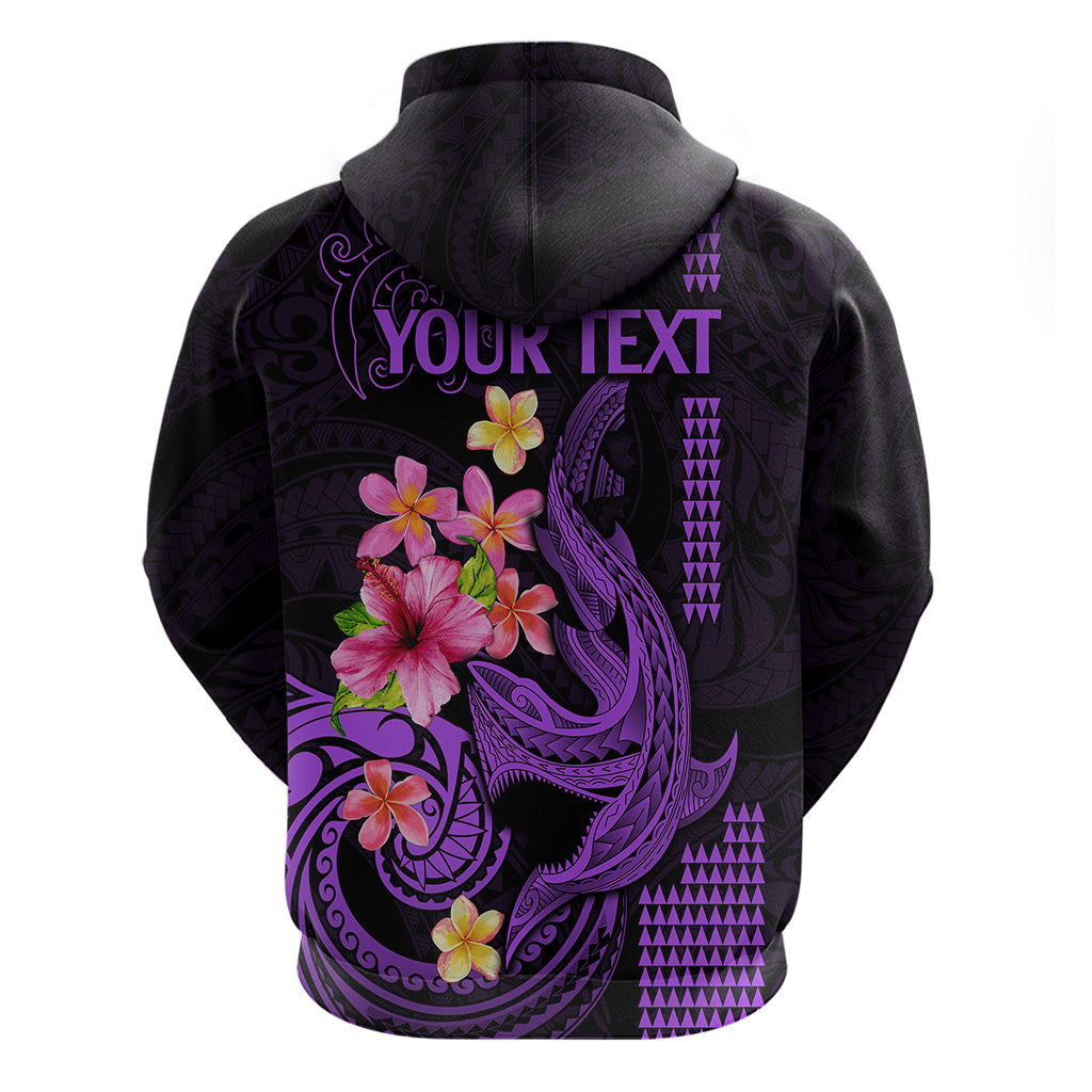 Custom Polynesian Hoodie Hawaiian Warriors with Tribal Shark Tattoos - Purple - Wonder Print Shop