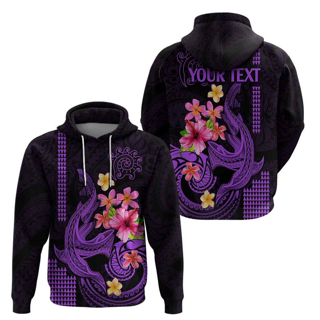 Custom Polynesian Hoodie Hawaiian Warriors with Tribal Shark Tattoos - Purple - Wonder Print Shop