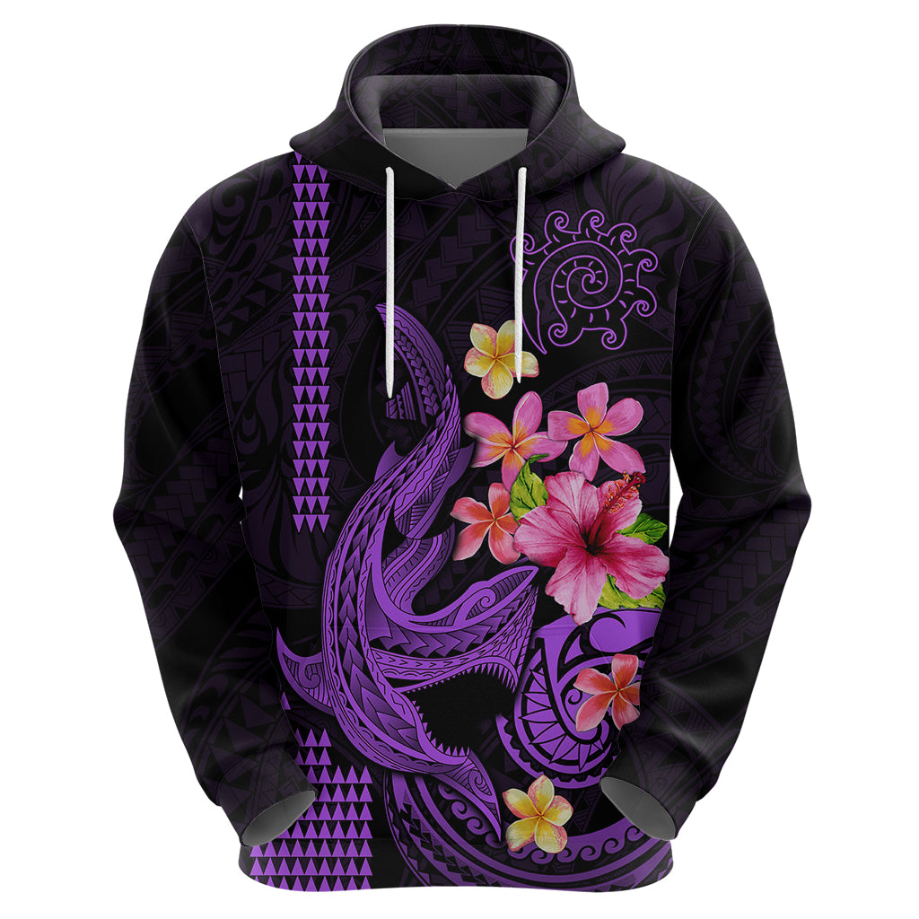 Custom Polynesian Hoodie Hawaiian Warriors with Tribal Shark Tattoos - Purple - Wonder Print Shop