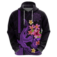 Custom Polynesian Hoodie Hawaiian Warriors with Tribal Shark Tattoos - Purple - Wonder Print Shop