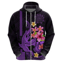 Custom Polynesian Hoodie Hawaiian Warriors with Tribal Shark Tattoos - Purple - Wonder Print Shop