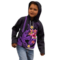 Custom Polynesian Kid Hoodie Hawaiian Warriors with Tribal Shark Tattoos - Purple - Wonder Print Shop