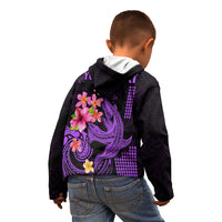 Custom Polynesian Kid Hoodie Hawaiian Warriors with Tribal Shark Tattoos - Purple - Wonder Print Shop