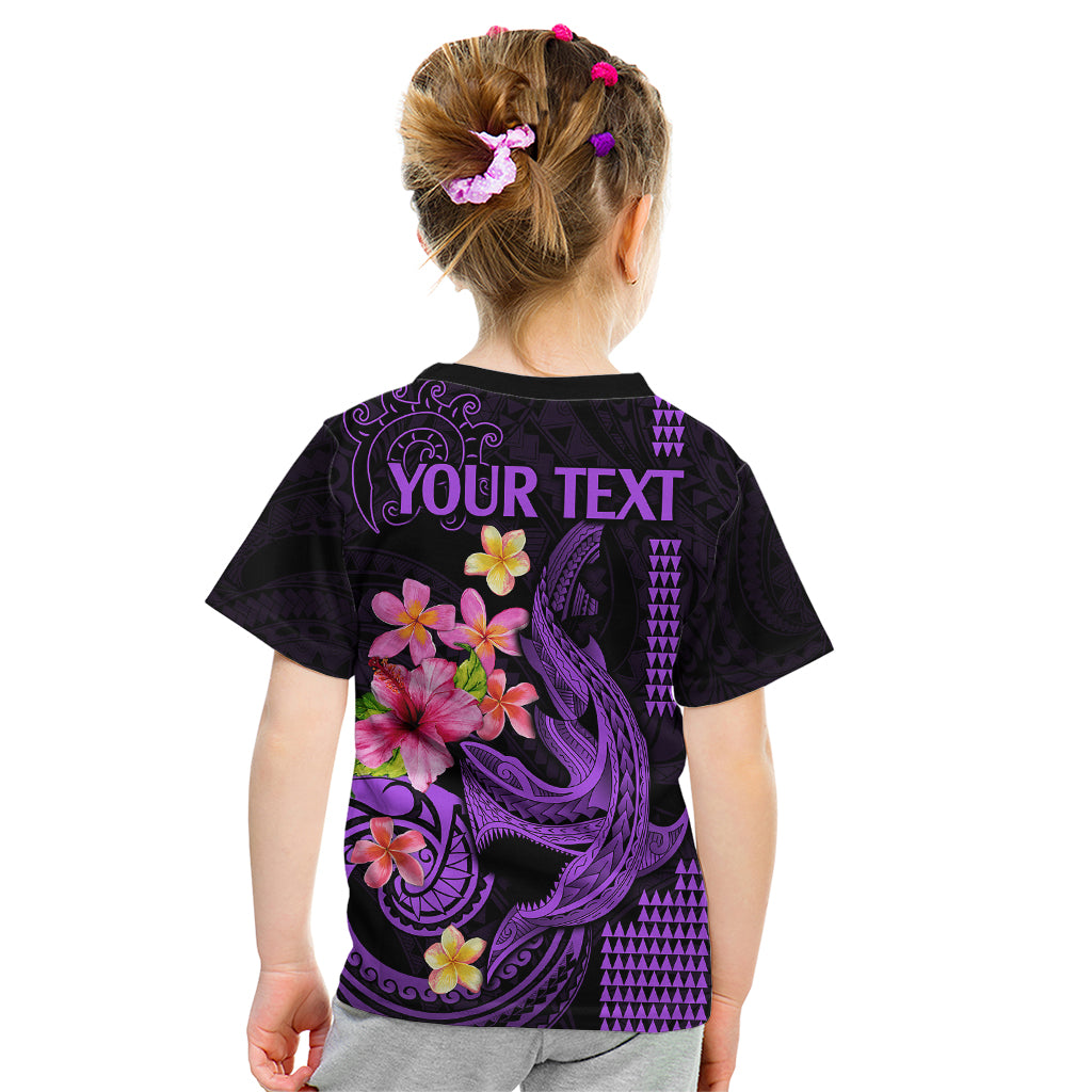 Custom Polynesian Kid T Shirt Hawaiian Warriors with Tribal Shark Tattoos - Purple - Wonder Print Shop