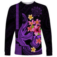 Custom Polynesian Long Sleeve Shirt Hawaiian Warriors with Tribal Shark Tattoos - Purple - Wonder Print Shop