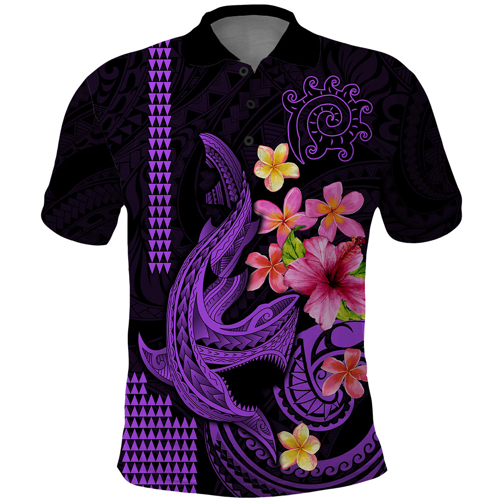 Custom Polynesian Polo Shirt Hawaiian Warriors with Tribal Shark Tattoos - Purple - Wonder Print Shop