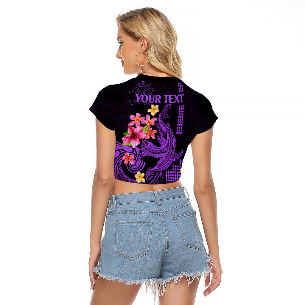 Custom Polynesian Raglan Cropped T Shirt Hawaiian Warriors with Tribal Shark Tattoos - Purple - Wonder Print Shop