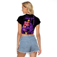 Custom Polynesian Raglan Cropped T Shirt Hawaiian Warriors with Tribal Shark Tattoos - Purple - Wonder Print Shop