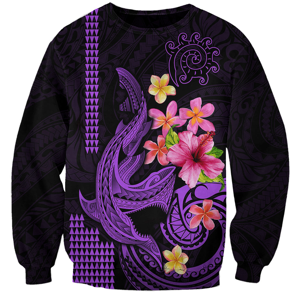 Custom Polynesian Sweatshirt Hawaiian Warriors with Tribal Shark Tattoos - Purple - Wonder Print Shop