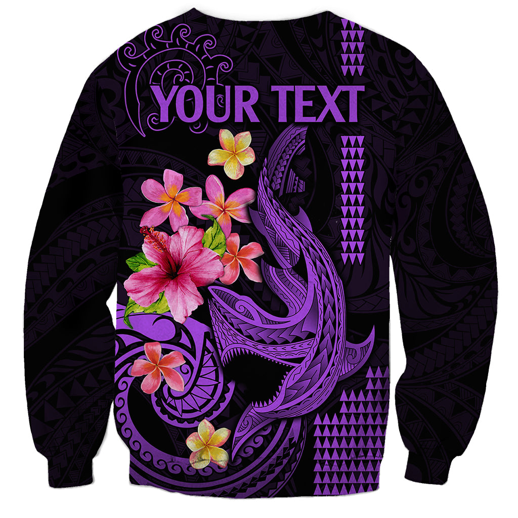 Custom Polynesian Sweatshirt Hawaiian Warriors with Tribal Shark Tattoos - Purple - Wonder Print Shop
