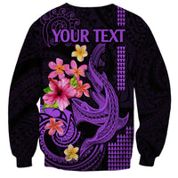 Custom Polynesian Sweatshirt Hawaiian Warriors with Tribal Shark Tattoos - Purple - Wonder Print Shop