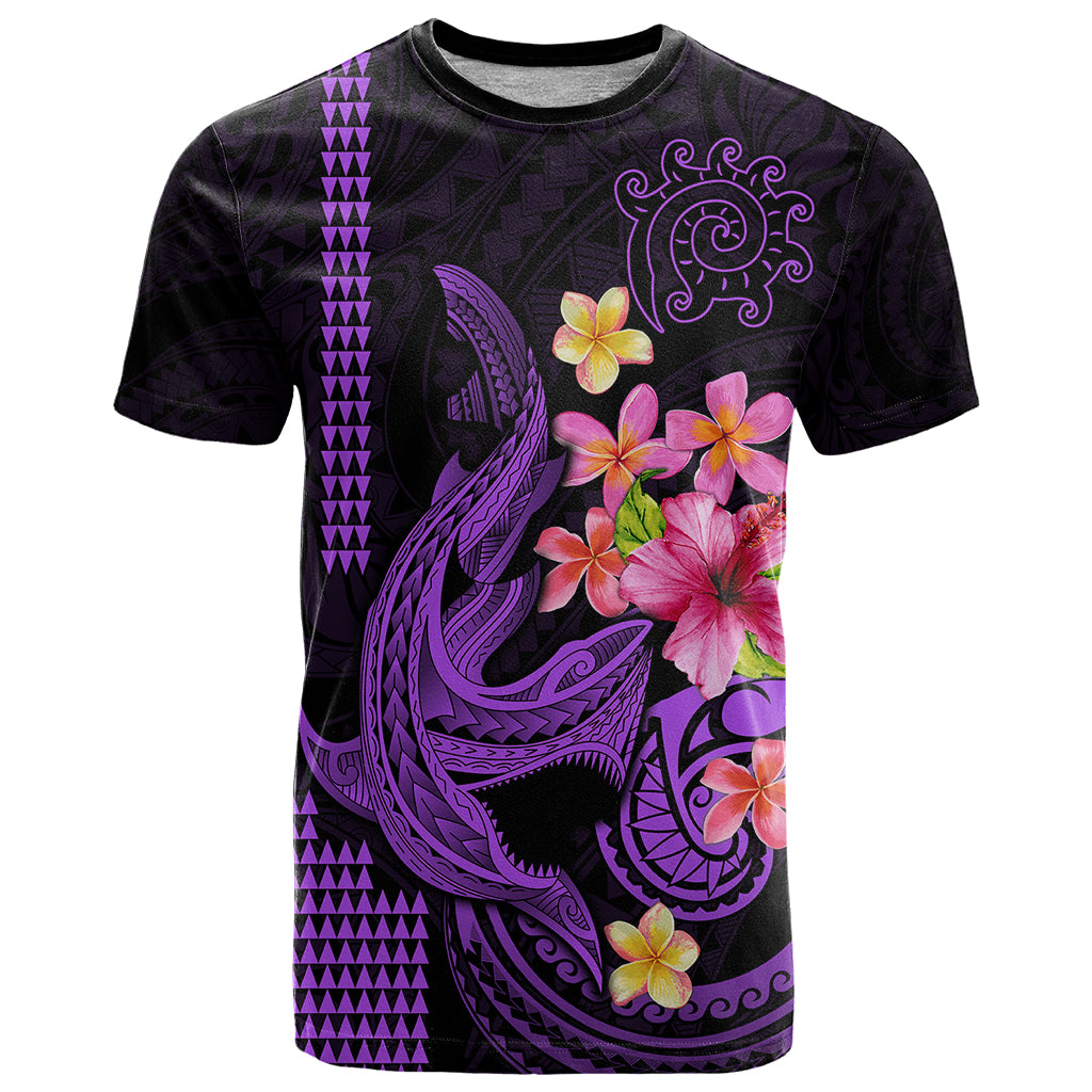 Custom Polynesian T Shirt Hawaiian Warriors with Tribal Shark Tattoos - Purple - Wonder Print Shop