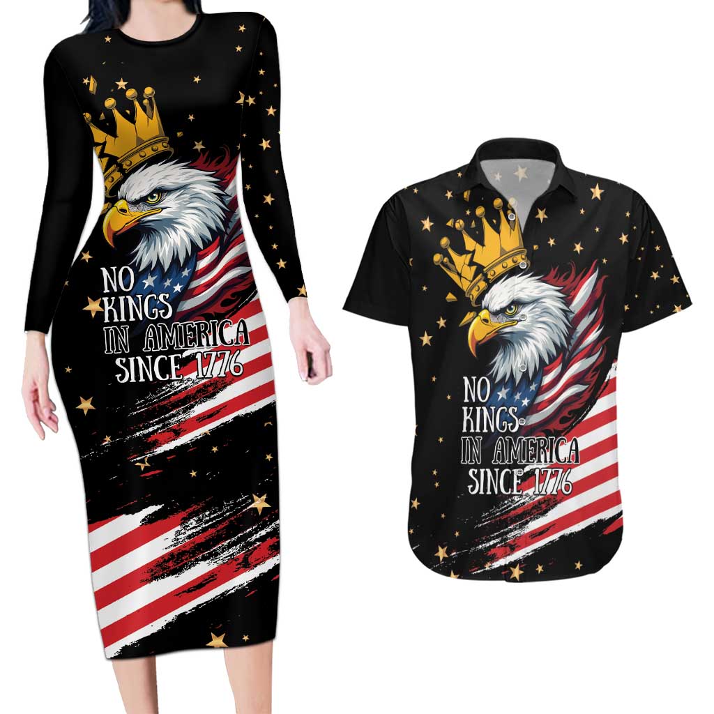 No Kings In America Since 1776 Couples Matching Long Sleeve Bodycon Dress and Hawaiian Shirt We The People USA Flag - Wonder Print Shop