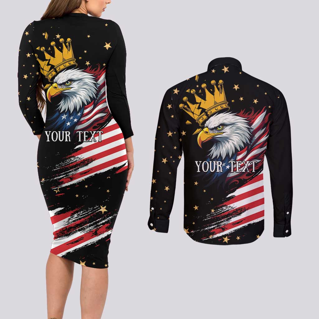 No Kings In America Since 1776 Couples Matching Long Sleeve Bodycon Dress and Long Sleeve Button Shirt We The People USA Flag - Wonder Print Shop
