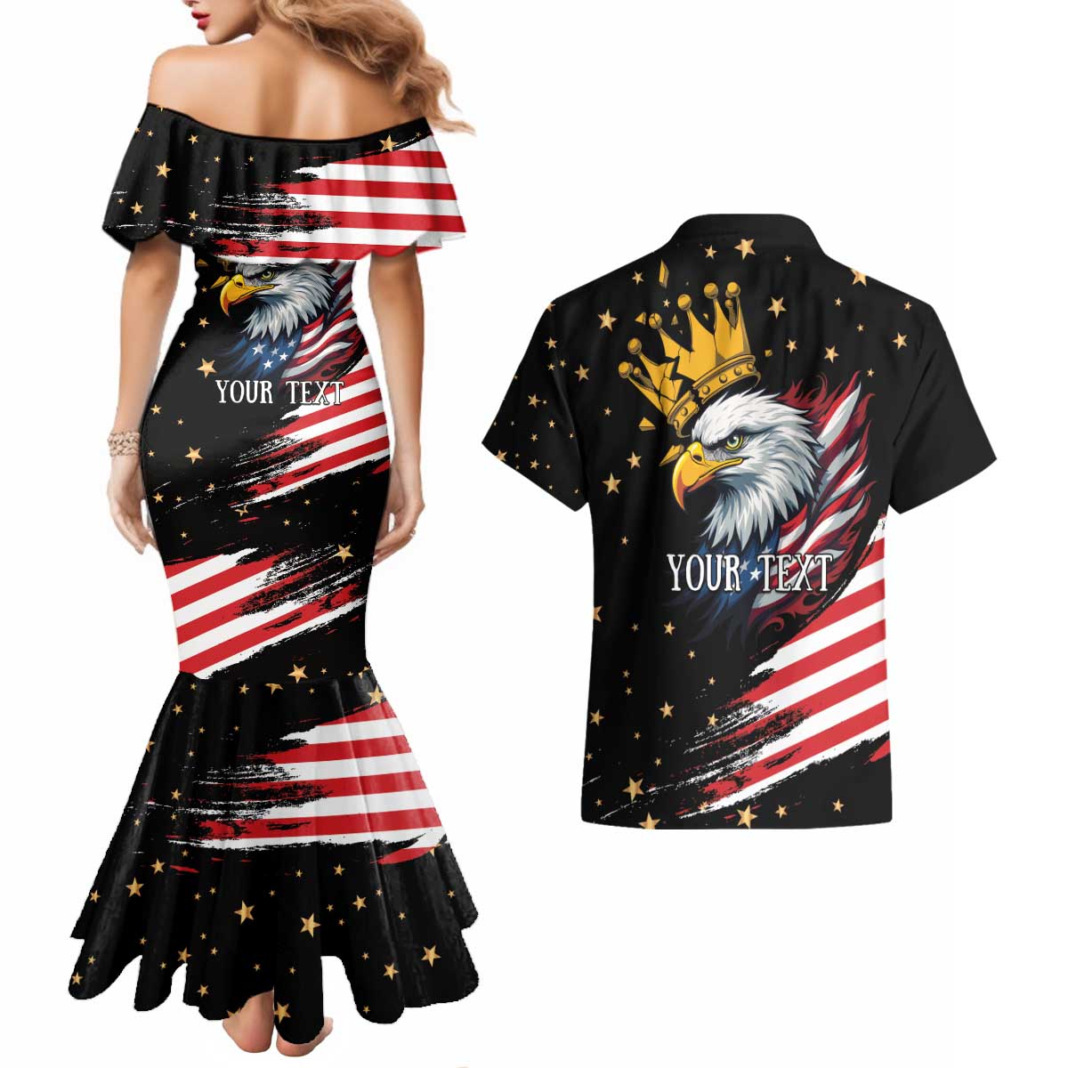 No Kings In America Since 1776 Couples Matching Mermaid Dress and Hawaiian Shirt We The People USA Flag - Wonder Print Shop